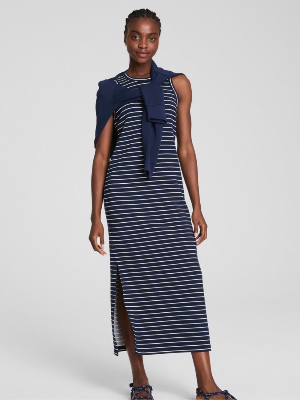 Spanx•Navy Crew Stripe Airessentials Maxi Dress•Size XS•NWT